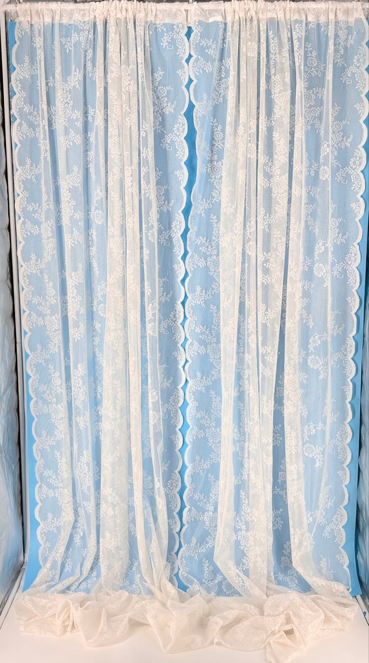 Vintage Cottagecore Lace Curtains 100" Length Ivory Floral Panels 2 Piece Set